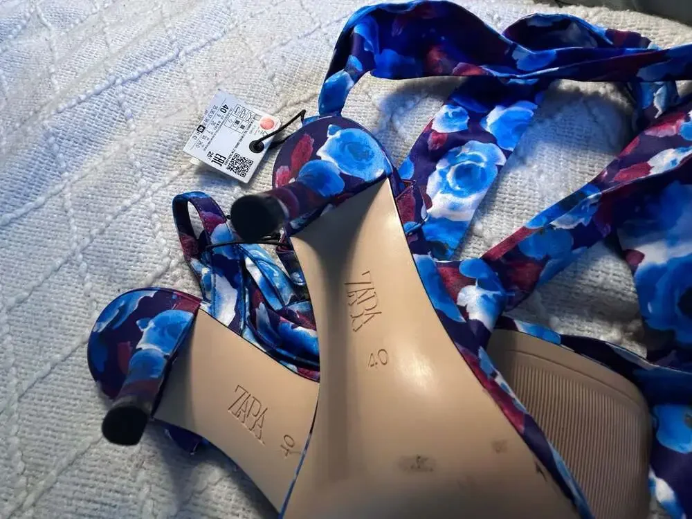 Zara Blue Purple Floral Wrap Sandals - Picture 4 of 4